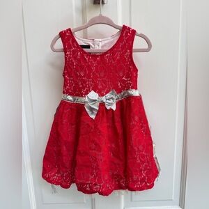 Holiday Editions 2T Red & Silver Sleeveless A-line Holiday Christmas Dress